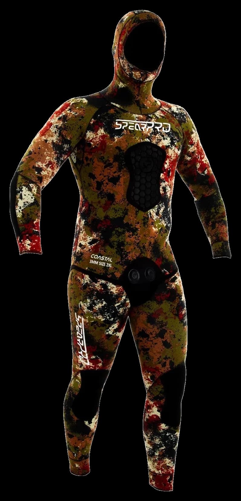SpearPro Coastal 5mm camouflage wetsuit on a white background